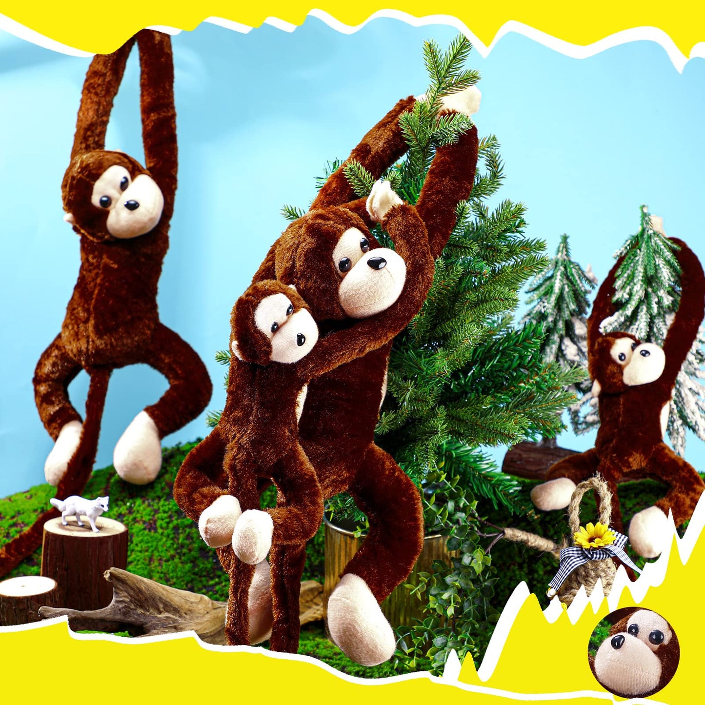Hungdao 6 Packs Hanging Monkey Stuffed Animal Toy With Hook And Loop Fasteners Hands Stuffed Monkey Plush Toys For Kids (24 Inch, 32 Inch)