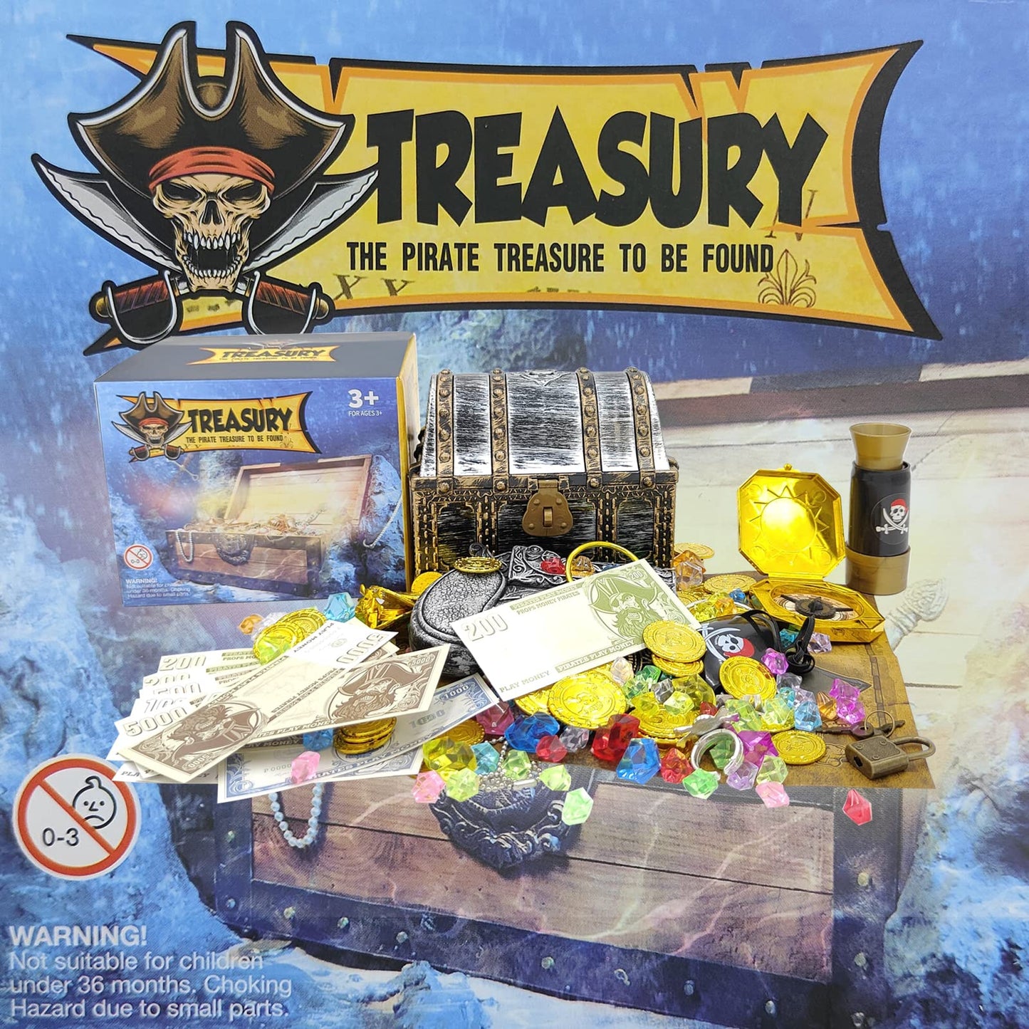 177 Pieces Kids Pirate Treasure Chest Treasure Hunt Kit Lockable Vintage Pirate Treasure Chest Toy Set Gold Plastic Compass Pira