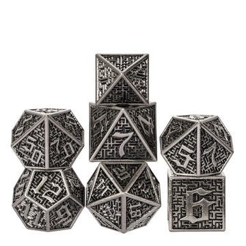 UDIXI Metal DND Dice 7PCS Polyhedral Dice Set D&D Metal Dice Ancient Silver for RPG Dungeons and Dragons Role Playing Games