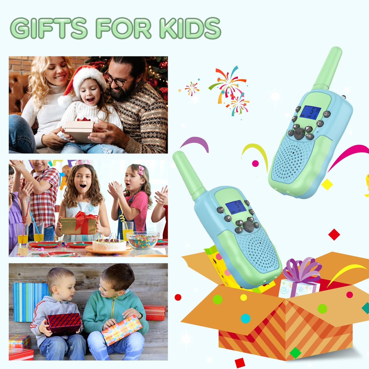 Selieve Walkie Talkies for Kids, Rechargeable 2-Way Radio, 3 KM Range, 22 Channels, Green, Ideal Birthday Gift for Ages 5-12