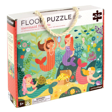 Petit Collage Floor Puzzle Mermaid Friends 24 Pieces | Large Puzzle For Kids | Completed Mermaid Puzzle Measures 18” X 24” | Makes A Great Gift Idea For Ages 3+