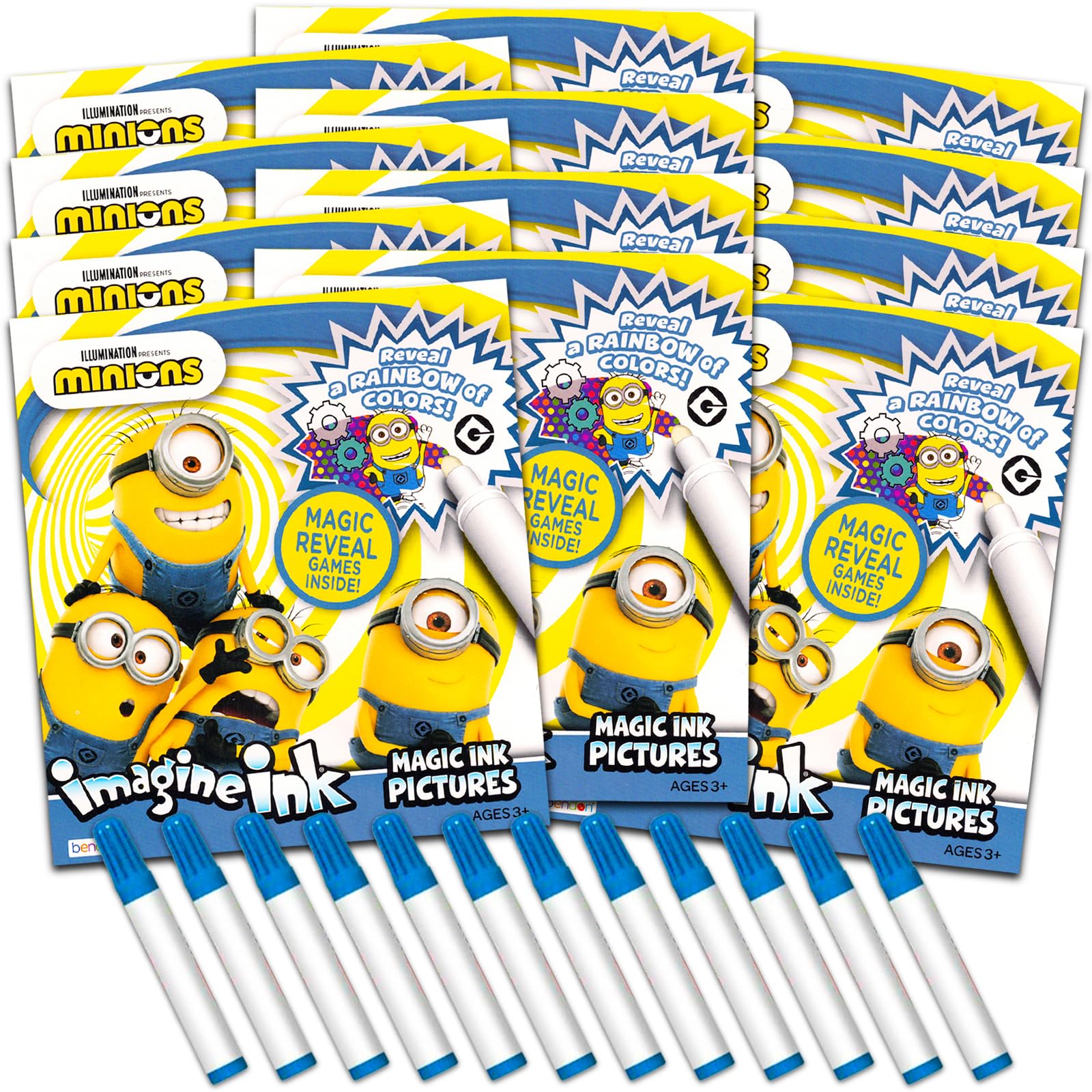 Minions: The Rise of Gru Imagine Ink Coloring Book Set - Bundle of 12 No-Mess Minions Coloring Book Party Favor Supplies