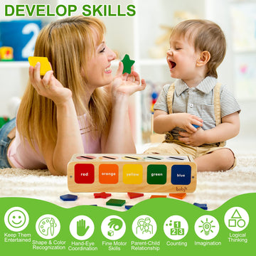 Lynncare Wooden Montessori Toy For 1 2 Year Old, Shape & Color Sorting Toy For Toddlers 1-3, Shape & Color Matching Toy With Box, Preschool Sensory Learning Toys For 1 2 3 Year Old Boy Girl Gifts