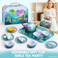 JOYIN Mermaid Tea Set for Toddlers Tea Party Set for Children Kids Pretend Role Play Tin Teapot Set with Cups, Plates and Carryi