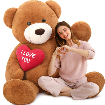 Maogolan Giant Teddy - I Love You Red Heart Big Dark Brown Stuffed Animal - Huge Valentines Teddy For Gf,Bf,Wife,Gift - Annivers