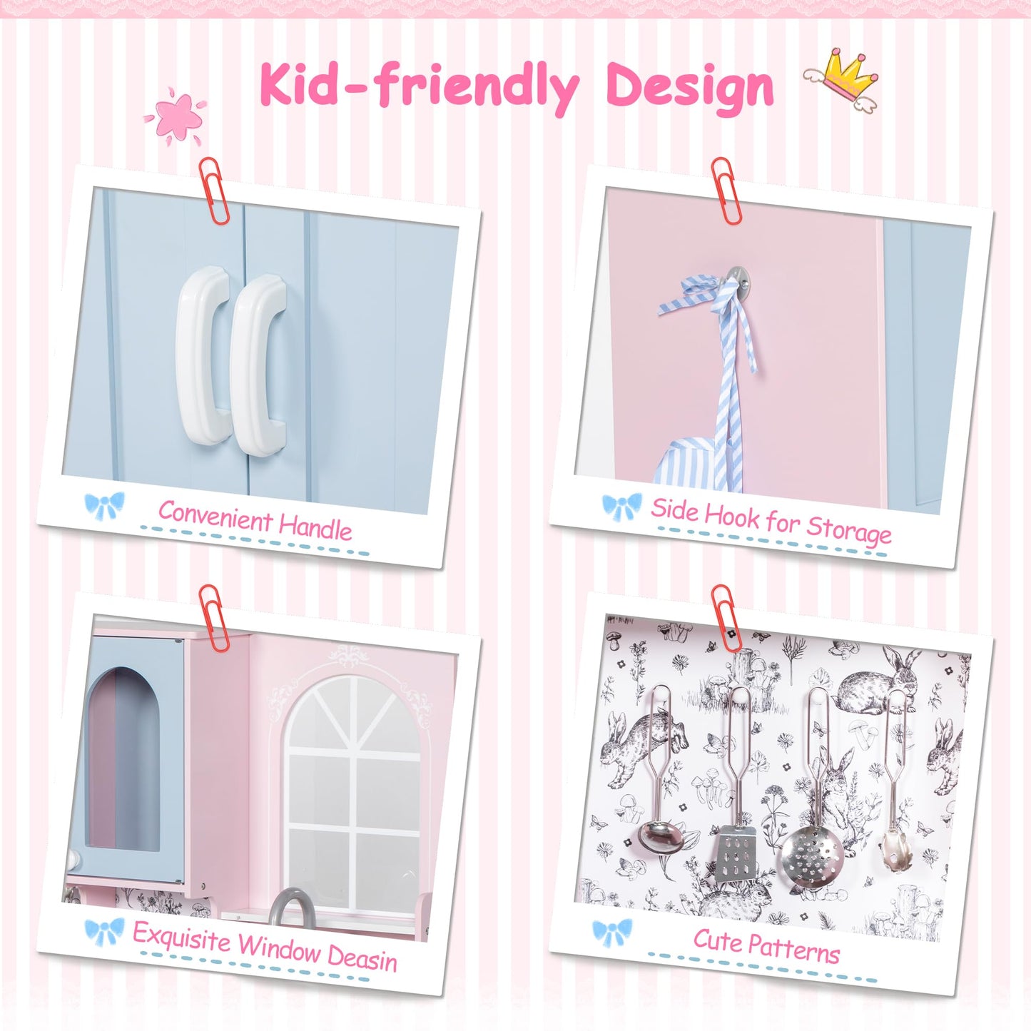 BRINJOY Play Kitchen for Kids, Wooden Kids Kitchen Playset w/Faucet, Sink, Stove, Oven, Window, Cookware, Storage Cabinets, Todd