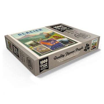 Mypuzzle Glacier National Park: Collage Print, Vintage Poster - Premium 1000 Piece Jigsaw Puzzle For Adults