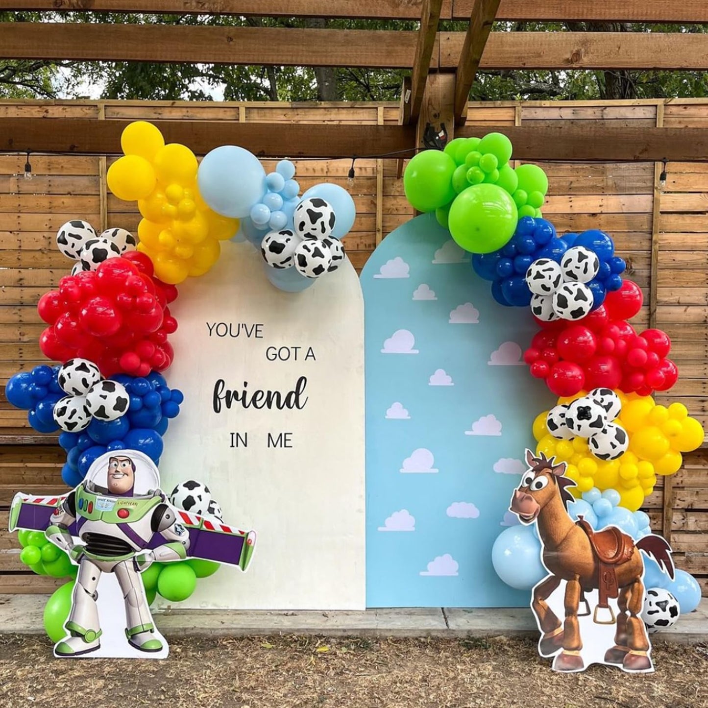 Toy Inspired Story Balloons, 67Pcs 12 Inch Cow Pattern Cloud Yellow Red Blue Green Latex Balloons For Kids Boys Girls Inspired S