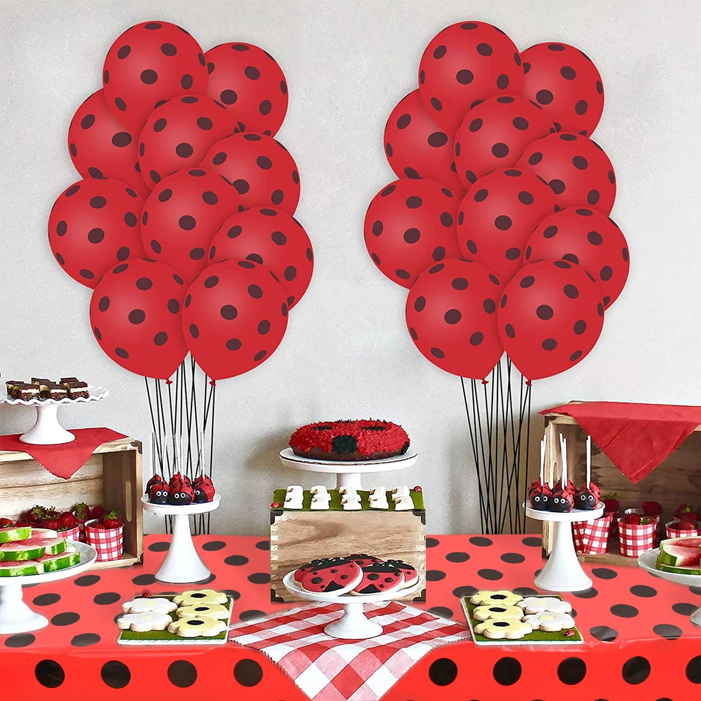 2 Pcs Ladybug Tablecloth Red Black Polka Dots Plastic Table Covers 87 x 51 Inches Ladybug Themed Party Decorations for Birthday