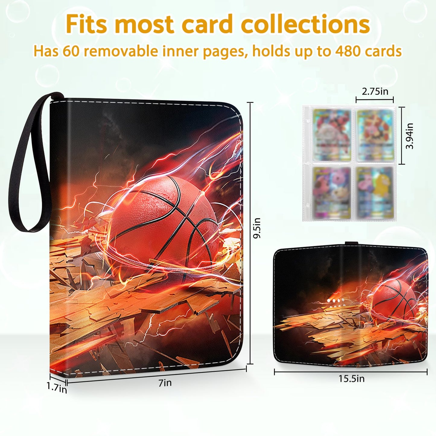 Bebomne Basketball Card Binder Holder 480 Pockets with 60 Removable Sleeves  Portable Sports Trading Cards Binder Album Collector Organizer Protectors with Zipper Waterproof