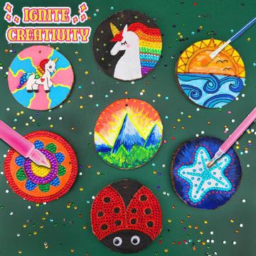 Klmars Kids Wooden Painting Kit-Glow In The Dark-Arts & Crafts Gifts For Boys Girls Ages 5-12-Wood Slice Craft Activities Kits -