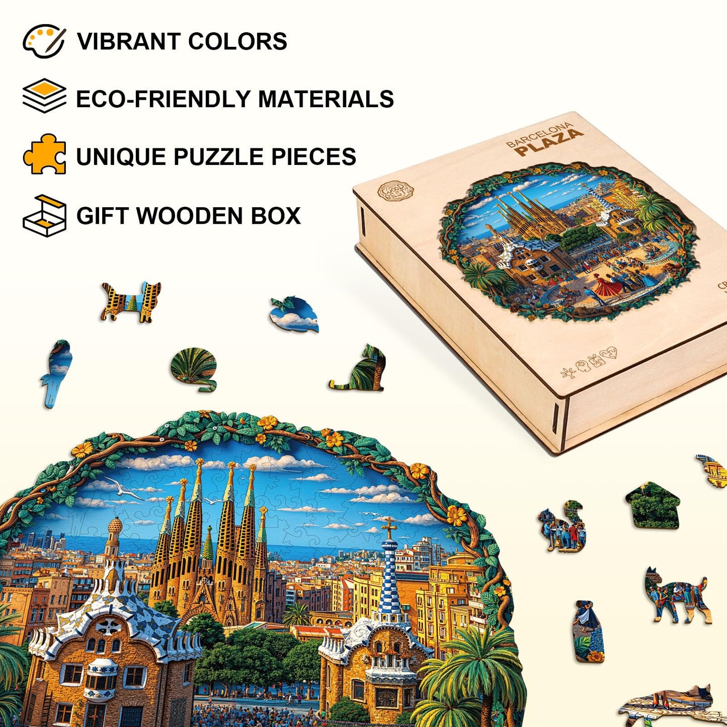 Jigfoxy Wooden Puzzles for mature-themeds  Barcelona Plaza Wood Puzzles mature-themed  Unique Animal Shape Wooden Jigsaw Puzzles for mature-themeds  Birthday Gifts for Puzzle Lovers  Family  Friend (M-11.4 * 11.4in-200pcs)