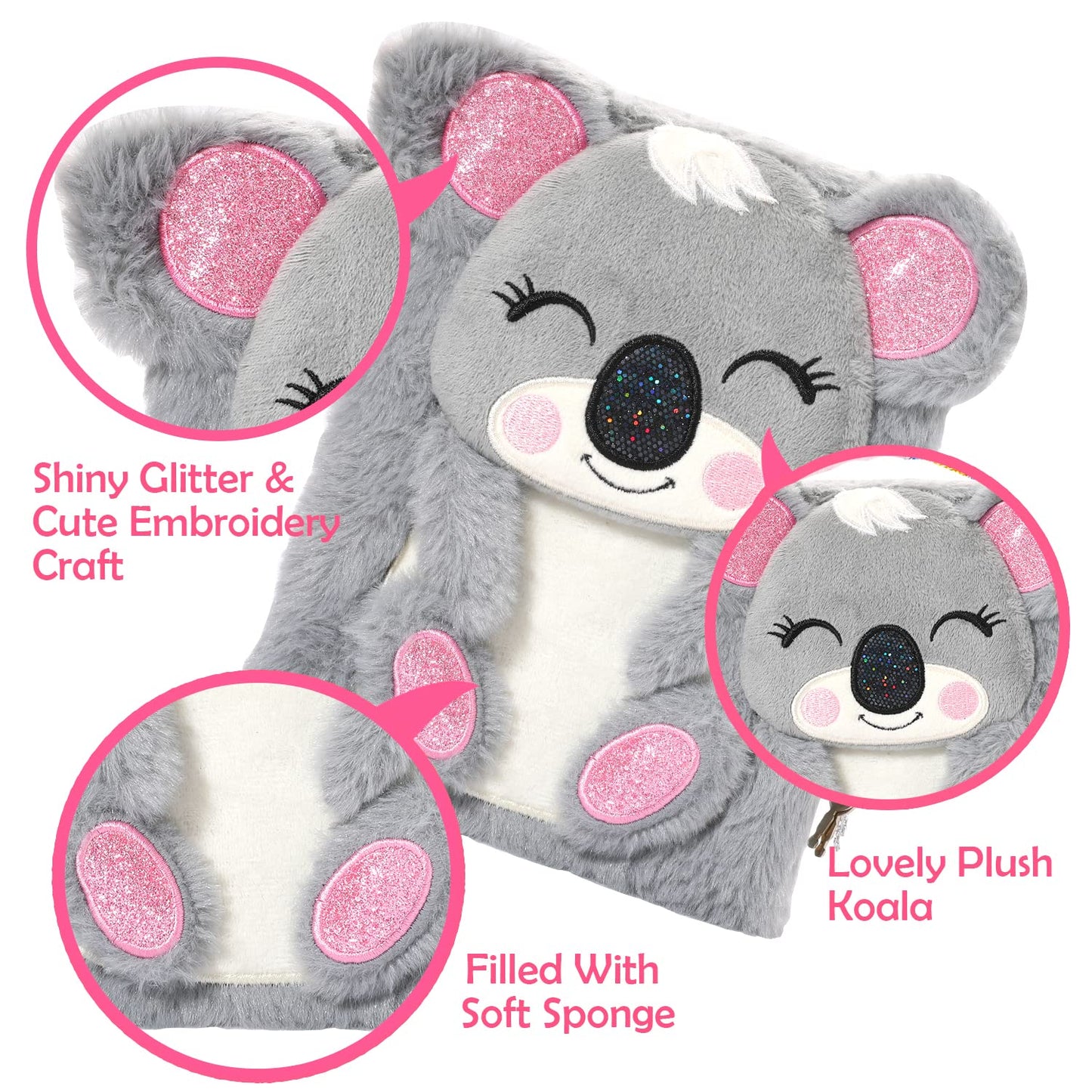 Koala Diary For Girls With Lock, Plush Koala Toys Gift For Teen Girls, Kids Koala Writing Journal Notebook, Birthday Gifts For Little Girls Ages 5 6 7 8 9 10-12 Year Old