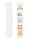 2Pcs Hanging Mesh Space Saver Bags Organizer, Foldable Stuffed Animal Storage Organizer 5 Compartments Toy Storage Organizer For
