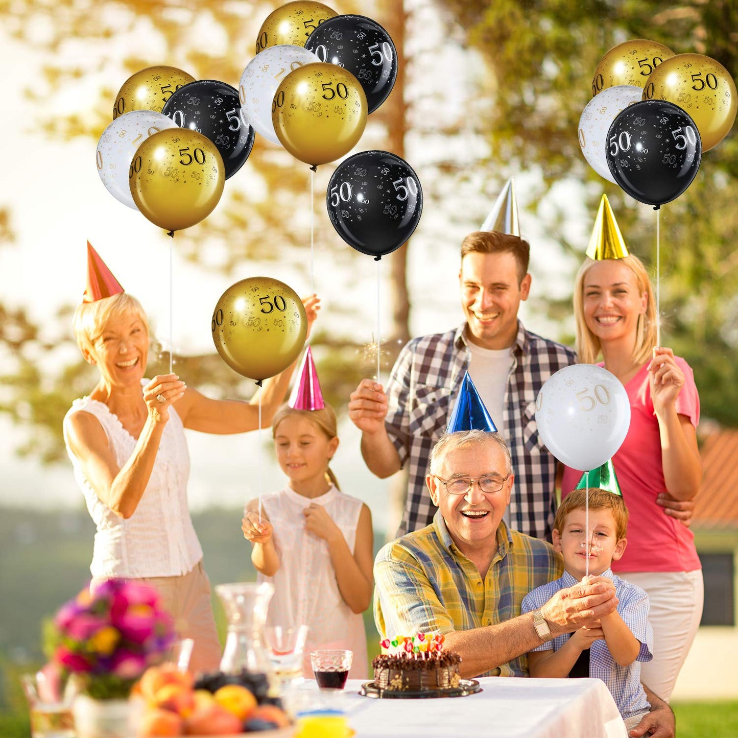 45 Piece 12 Inch Birthday Party Latex Balloons Birthday Anniversary Party Decoration White Gold Black Theme Party Balloon For Birthday Party Supplies Indoor Outdoor Decor (50Th)