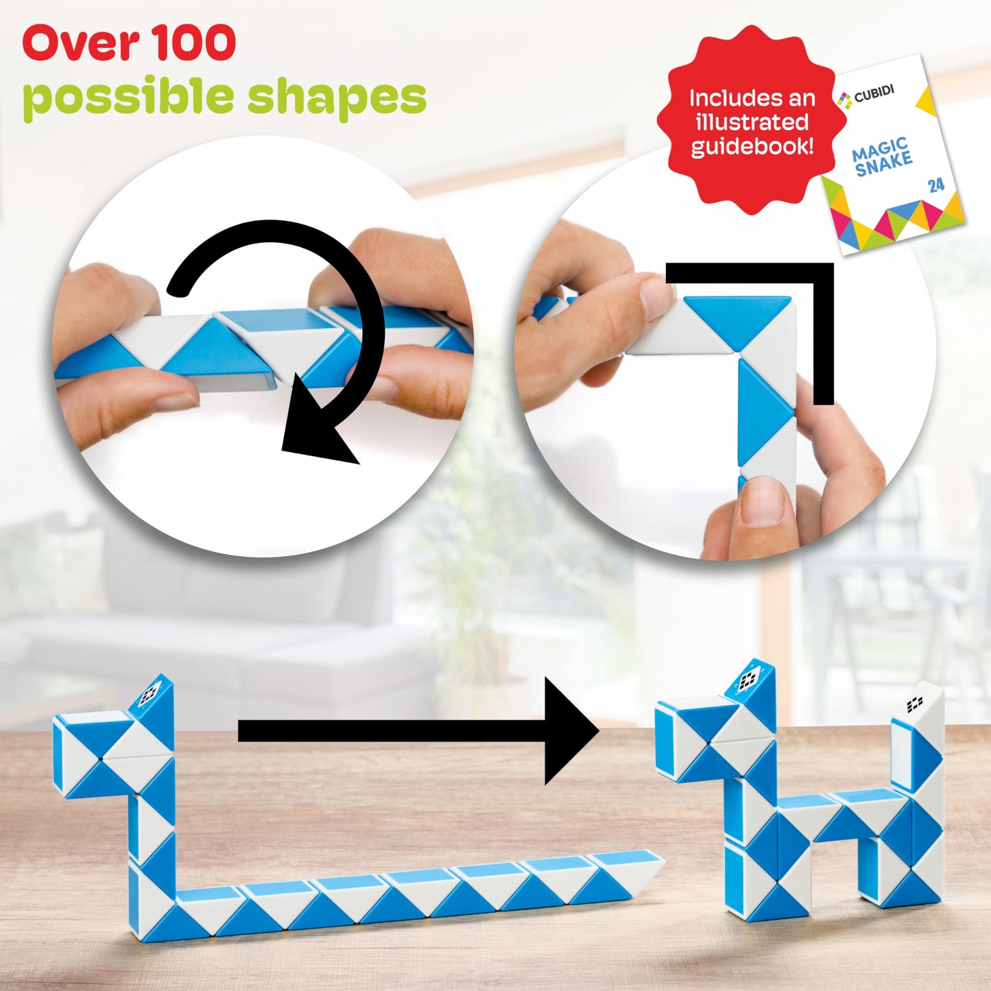 Cubidi® Magic Snake Cube | Fidget Snake Toy For Kids | Travel Toys For Kids Ages 4-8 | Great Gift For Boys And Girls Birthday, Christmas, Stocking Stuffers - 24 Blocks | 0.9 Inch X 0.7 Inch | Yellow
