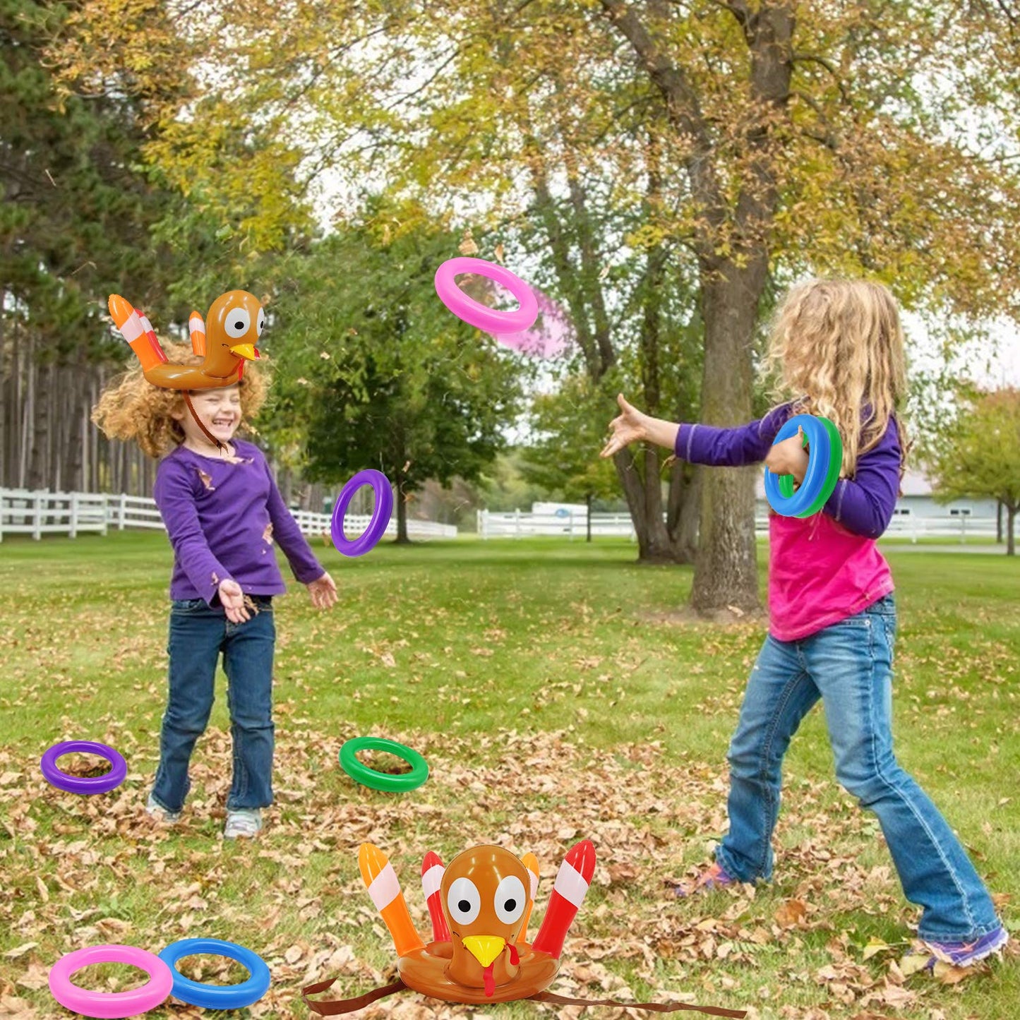 2 Pack Thanksgiving Ring Toss Games Toys for Kids Thanksgiving Inflatable Turkey Hats Toss Games Thanksgiving Family School Part