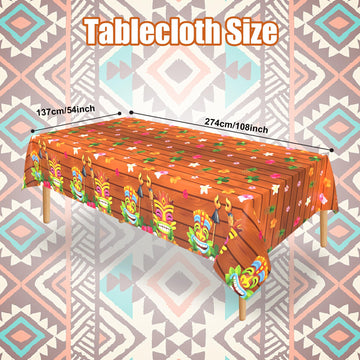 Lianxuia 3 Pieces Tiki Party Plastic Tablecloths, 54 * 108 Inch Luau Table Covers, Hawaiian Luau Party Decorations, For Aloha Ti