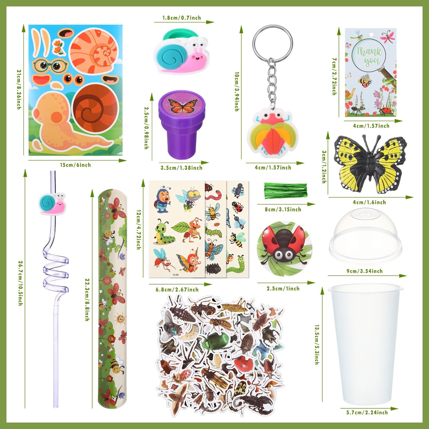 Poen 172 Pcs Insects Party Favors Bugs Birthday Party Favors Include Cup Straw Stamp Clap Bracelet Keychain Ring Puzzle Sticker