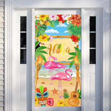 Rtteri Aloha Party Decorations Hawaiian Door Cover Sign Summer Luau Beach Supplies Party Door Banner Tropical Tiki Party Backdro