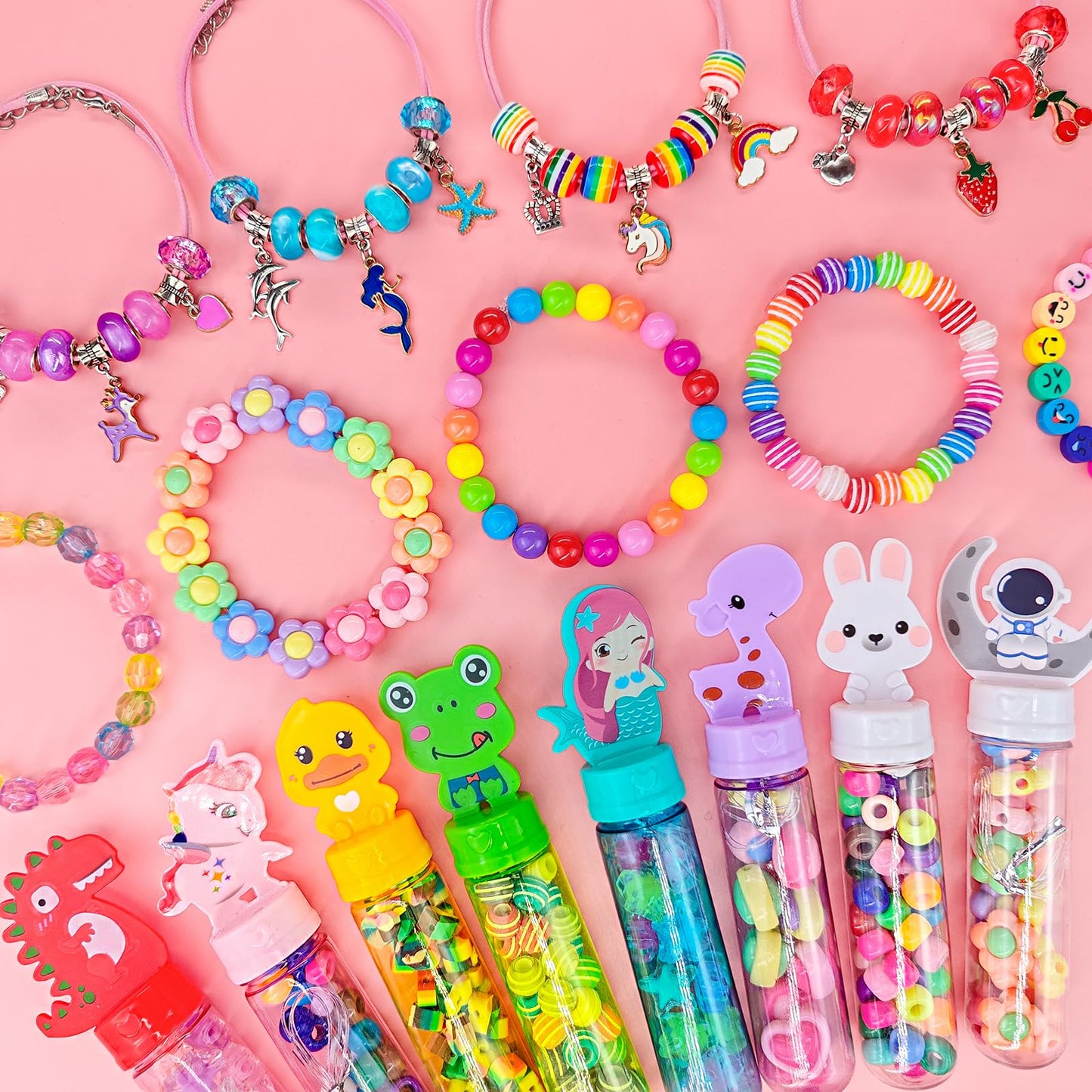 Leitait 24 Pack Colorful Plastic Charm Bracelet Making Kit, Small Arts & Crafts for Kids, Unicorn Party Favors, Gifts for Girls Ages 4-8