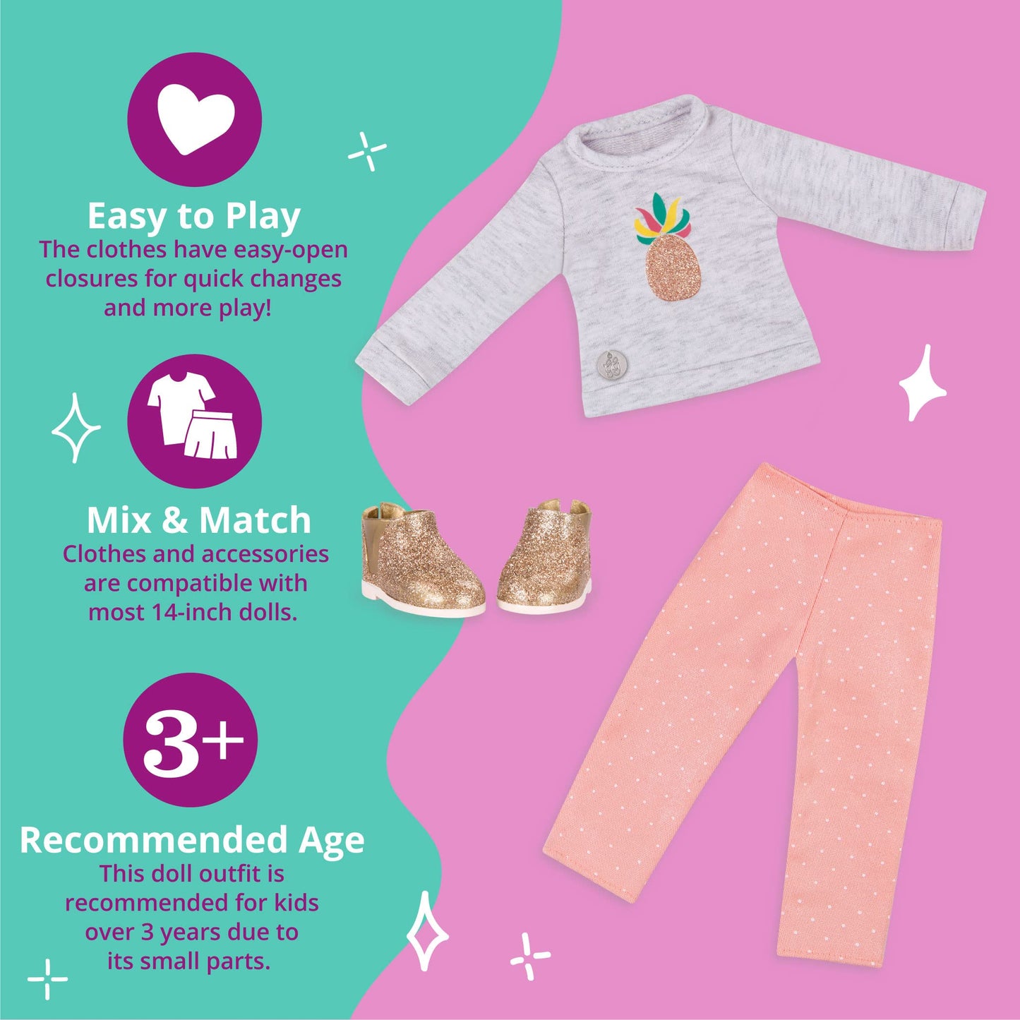 Glitter Girls - Dressed To Dazzle Darling Top & Pant Regular Outfit - 14-Inch Doll Clothes & Accessories For Girls Age 3 & Up – Children’S Toys