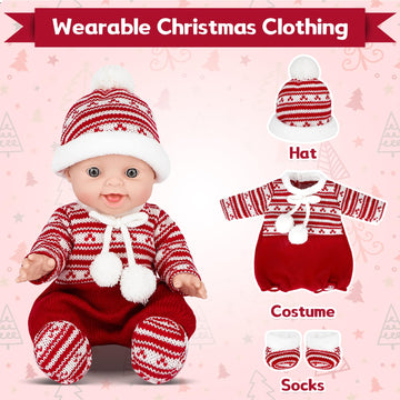 Deao Christmas Baby Doll Toys 13 Inch Newborn Cute Baby Doll With Christmas Clothes Hat And Socks,Baby’S First Christmas Doll Christmas Holiday Toy For Boys & Girls,Infants And Toddler
