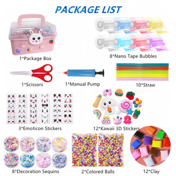 8 Pcs Colorful Nano Tape Bubble Kit For Kids With Glitter,Clay,Cute Stickers And Accessories Tools,Nano Double Sided Adhesive Gel Grip Traceless Tape