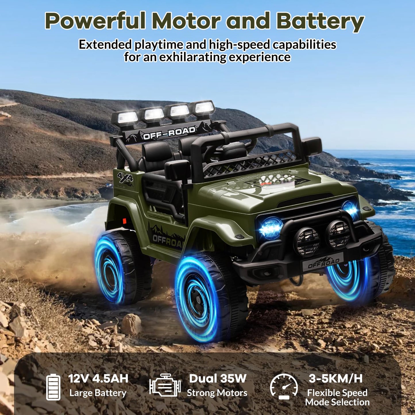 Hipicute 12V Kids Ride On Car for Kids Ages 37-96 Months, Electric Truck Ride On Toys with 5MPH Max Speed, Remote Control, Accel