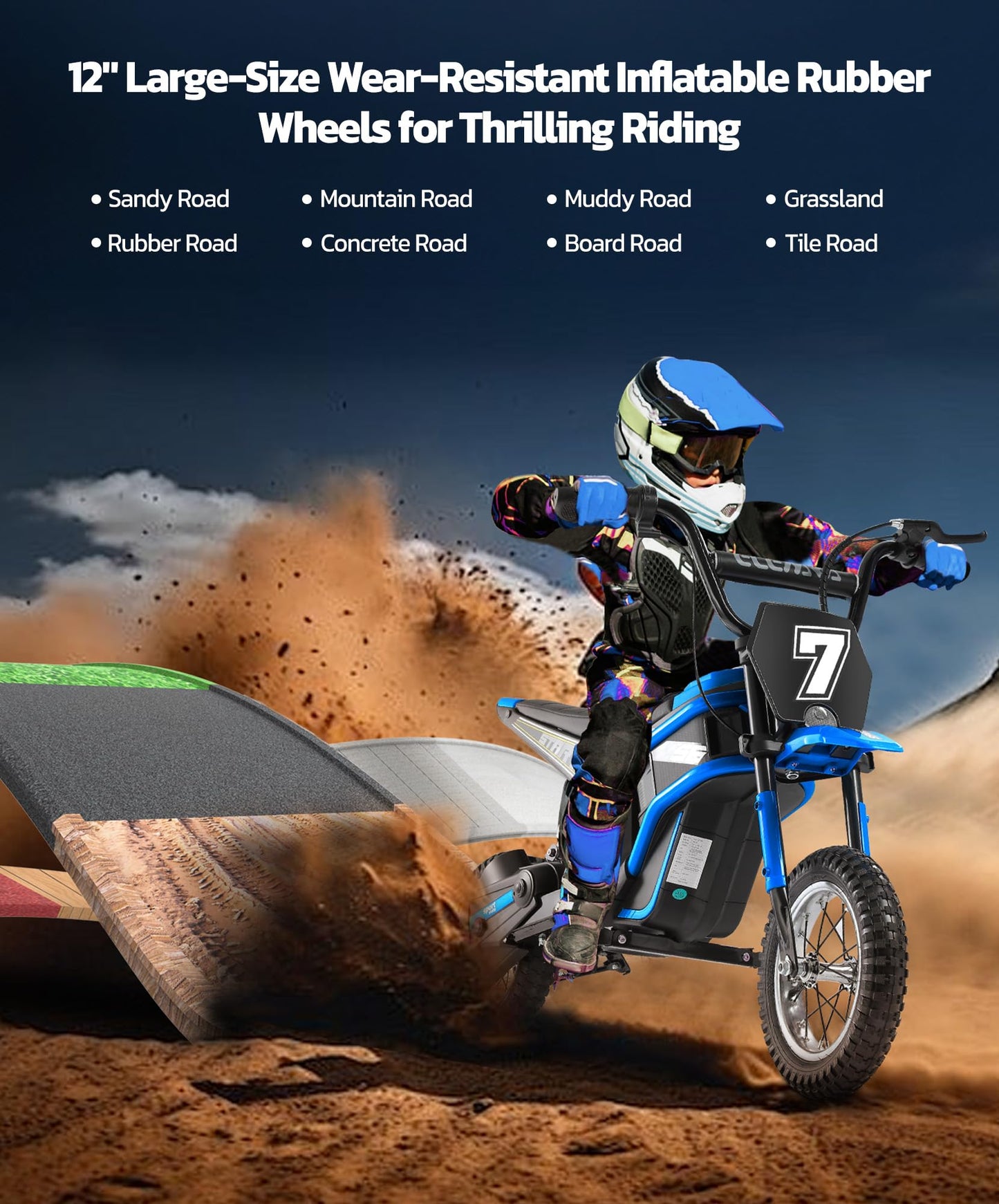 Elemara Electric Dirt Bike,350W Motorcycle For Kids With Tail Lights,Music & Bluetooth,15.5 Mph & 150Lb Max,Chain-Driven Motor,