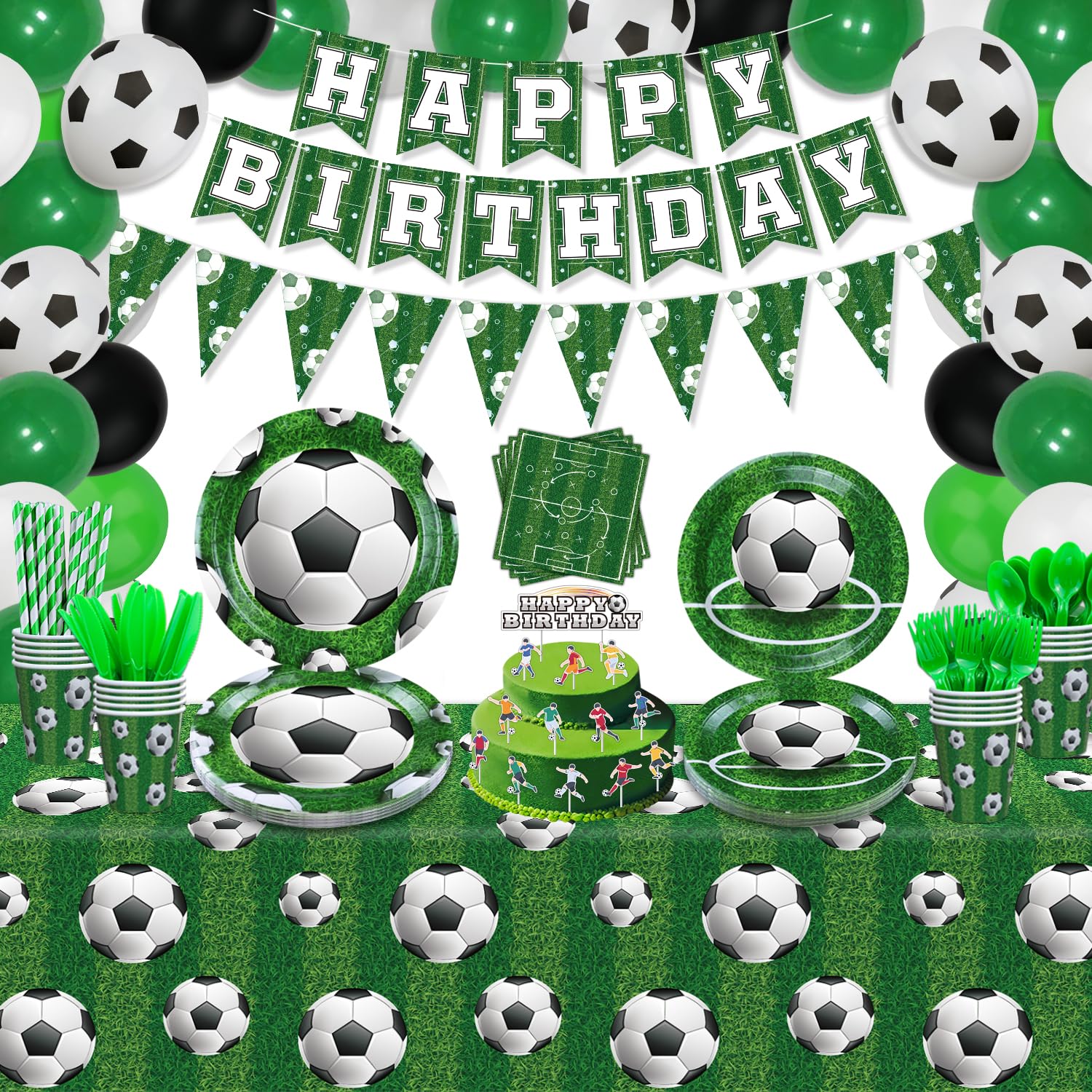 233 Pack Soccer Party Supplies Soccer Party Decorations Boys Sports Theme Birthday Decor Soccer Theme Tableware Set - Soccer Pla