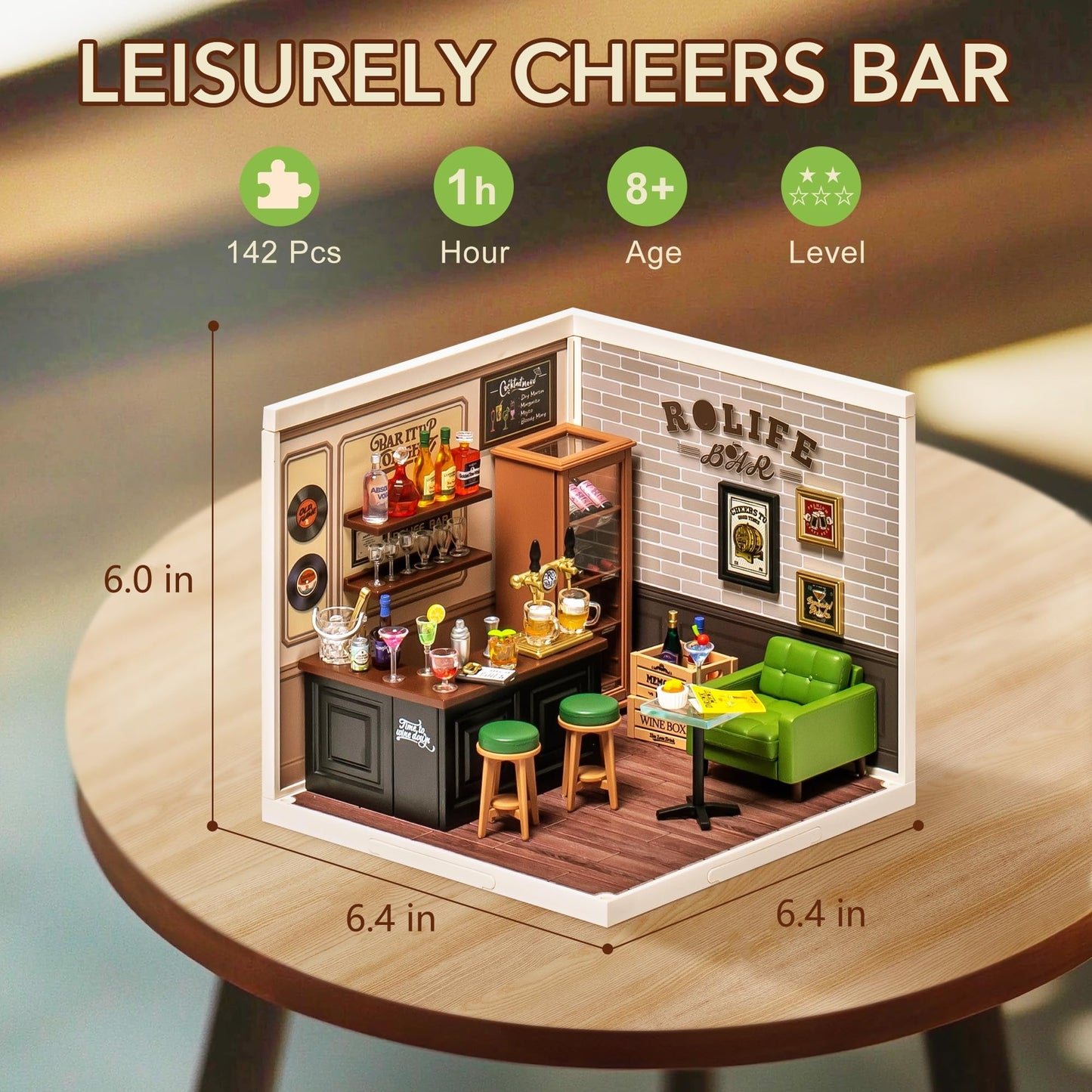 Robotime Miniature House Kit Diy Plastic House Building Toy Set With Led Tiny Store Making Kit Model Craft Hobby Unique Gift (Leisurely Cheers Bar)