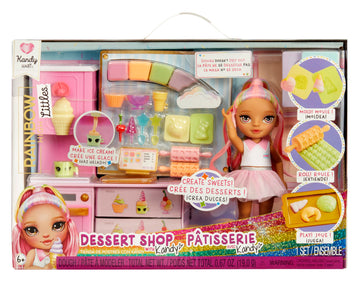 Rainbow High Littles Dessert Shop Playset + Small Doll (Pink 5.5, Make Ice Cream And Sweets, Kids Gift 4+