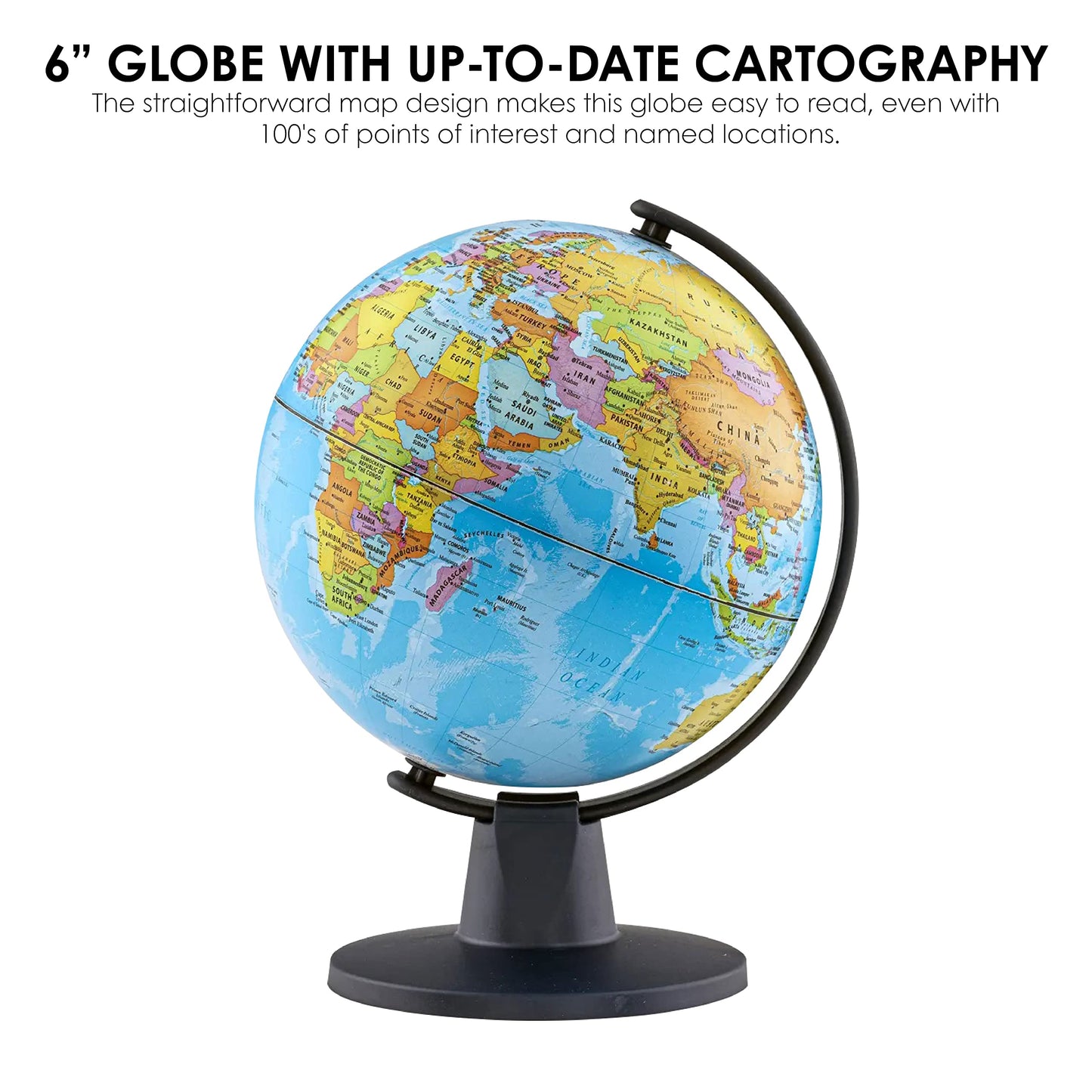 Waypoint Geographic Geoclassic Globe, 6    Ready-To-Assemble Blue Ocean World Globe, Up-To-Date Cartography, Perfect Globe For E