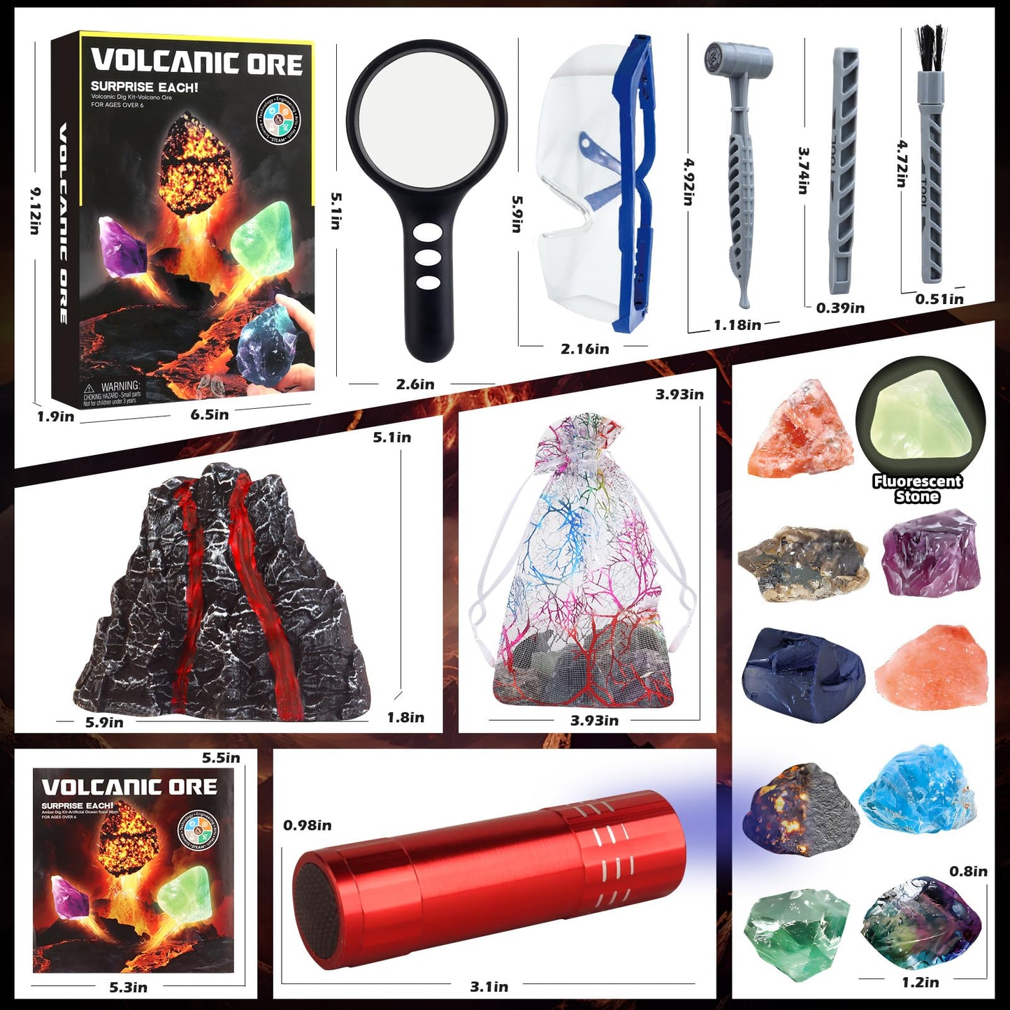 Woumserta Volcano Dig Kit - 10 Rocks Excavation Kit, Gemstone Rocks For Kids, Fossil Volcano Toys Dig Kits For Rocks Collection, Volcano Toys For Boys Girls 6 And Up Year Old Birthday Gifts
