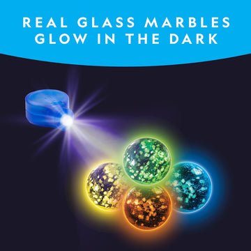NATIONAL GEOGRAPHIC Glow in The Dark Marbles Refill - 25 Colorful Glass Marbles with UV Light & Storage Pouch for Kids' Science Play