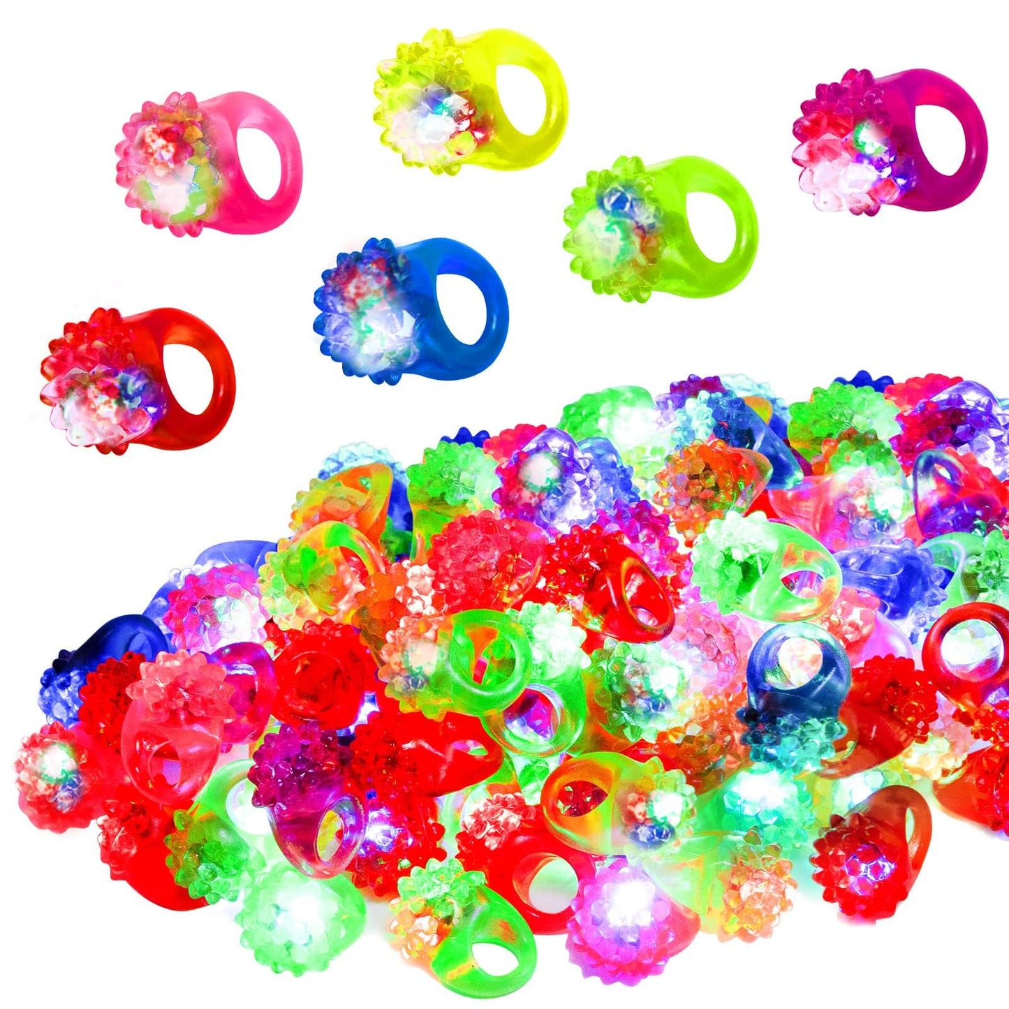 48 Pcs LED Light Up Ring - Colorful Flashing Bumpy Rings Finger Toys Novelty Glow in the Dark Soft Jelly Blinking Rings Party Fa