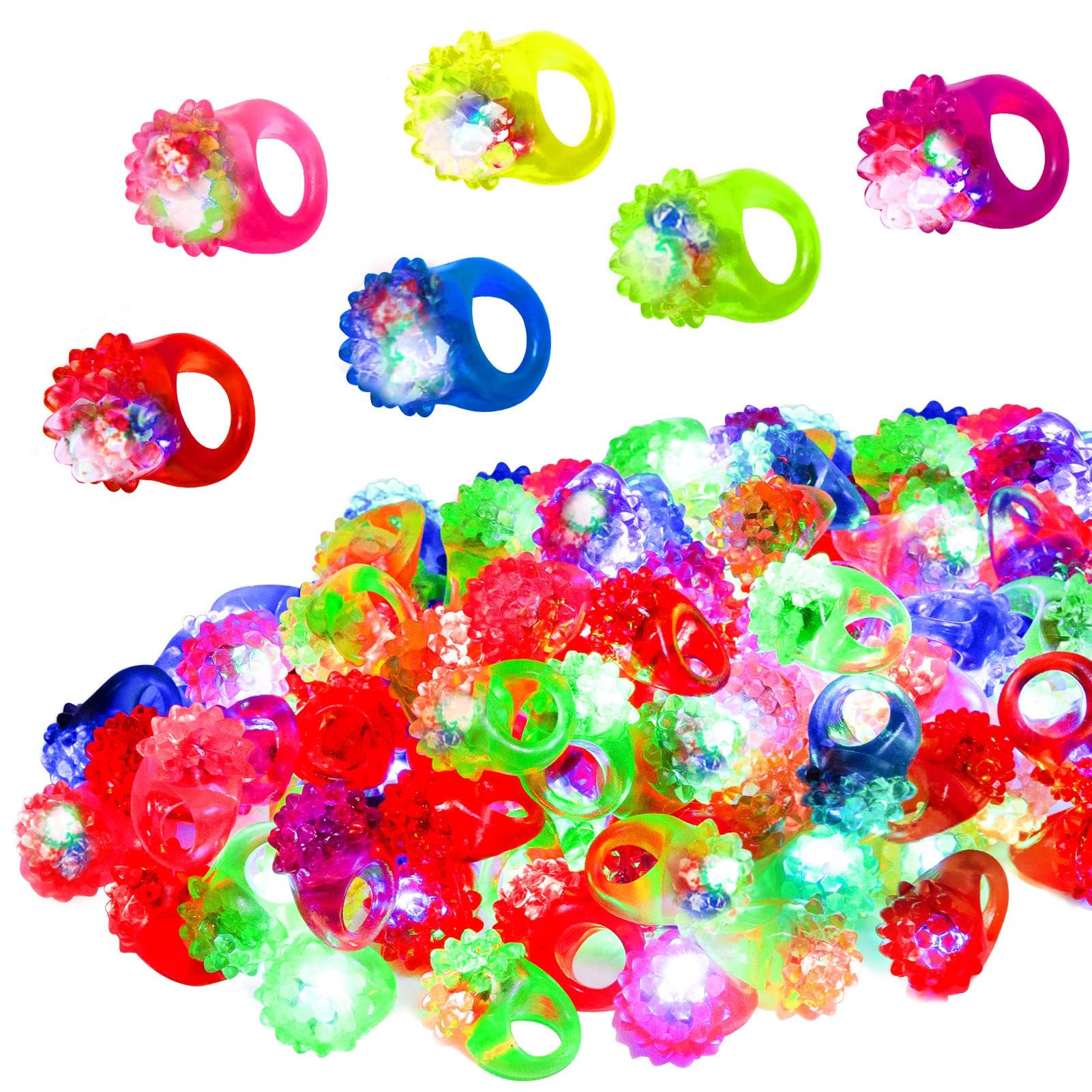 48 Pcs LED Light Up Ring - Colorful Flashing Bumpy Rings Finger Toys Novelty Glow in the Dark Soft Jelly Blinking Rings Party Fa