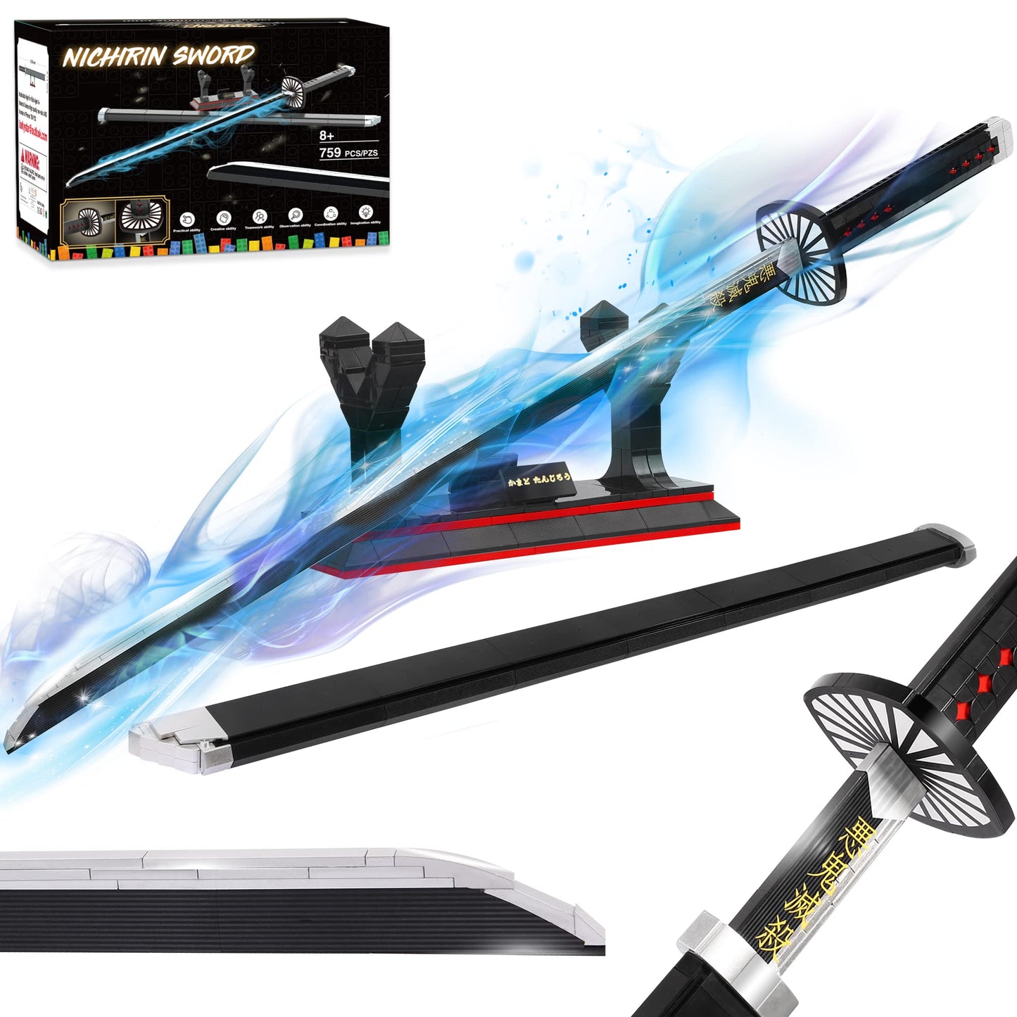 Demon Slayer decorative replica blades Compatible with Lego  40in Kamado Tanjiro decorative replica blade Building Block with Scabbard and Stand  Anime decorative replica blade Toy Building Set Katana Demon Slayer Gift Toys for Ages 8-13  759 Pcs