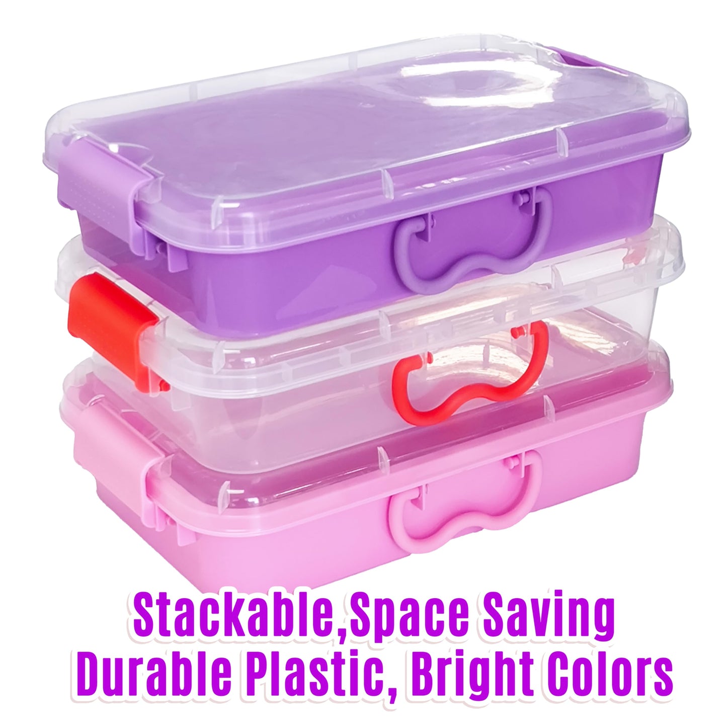 Carolart 3 Pack,Empty Sensory Bin,13.5 Inch Storage Container,Portable Plastic Storage Bins, Stackable Play Tray For Toys,Arts,C
