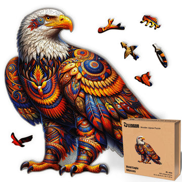Vivid Eagle Odyssey - 500 Piece Wooden Puzzles for mature-themeds - 20.7 x 20 in - Extra-Thick 5 mm Wood Puzzle  Hand-Shaped Pieces  Iconic Bird XL Mosaic Design - enhanced Gift for Puzzle Lovers by LEOGOR