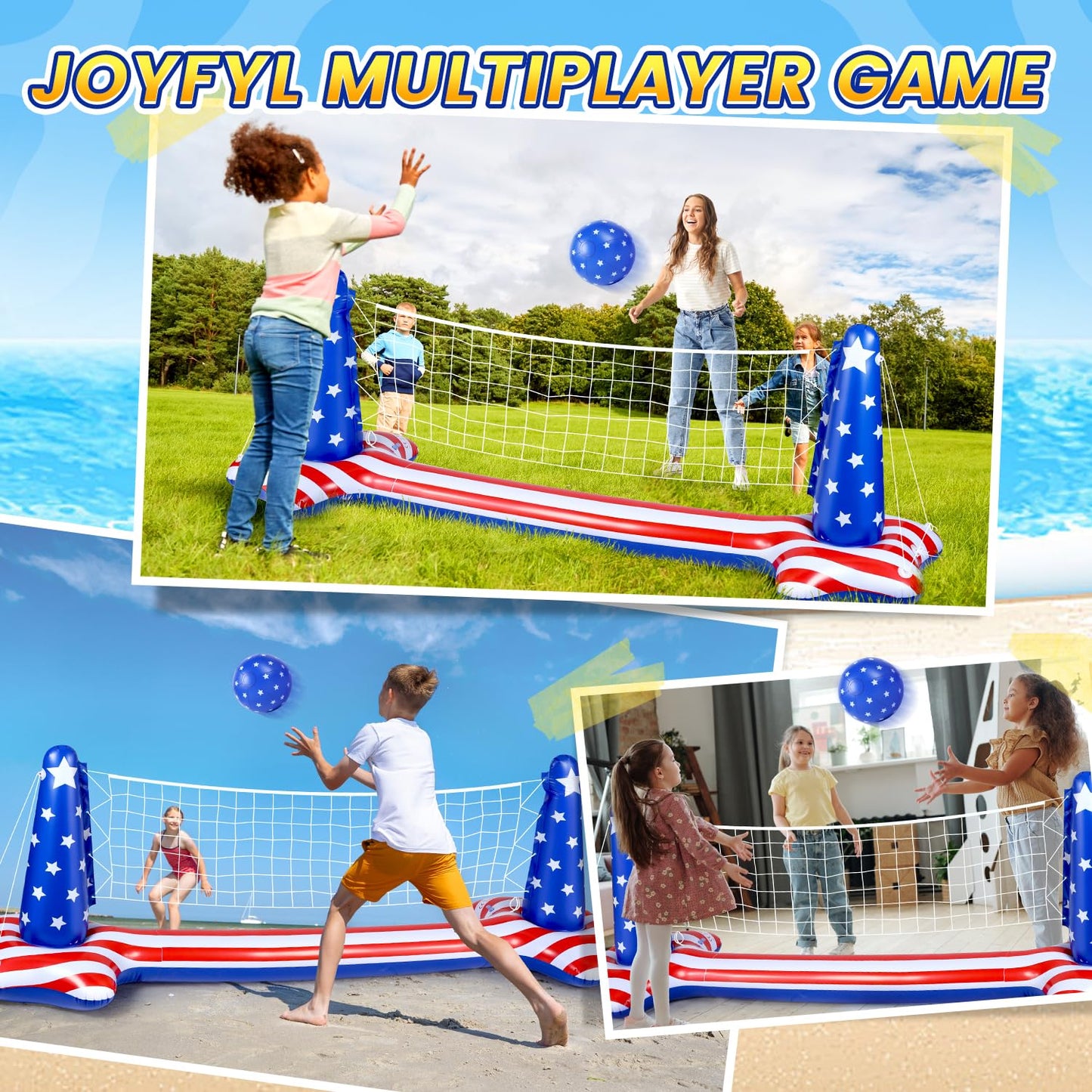 Holyfun Swimming Pool Volleyball Net Set Basketball Hoop, Summer Pool Floats Inflatable Water Games For Kids, Teens, Adults And