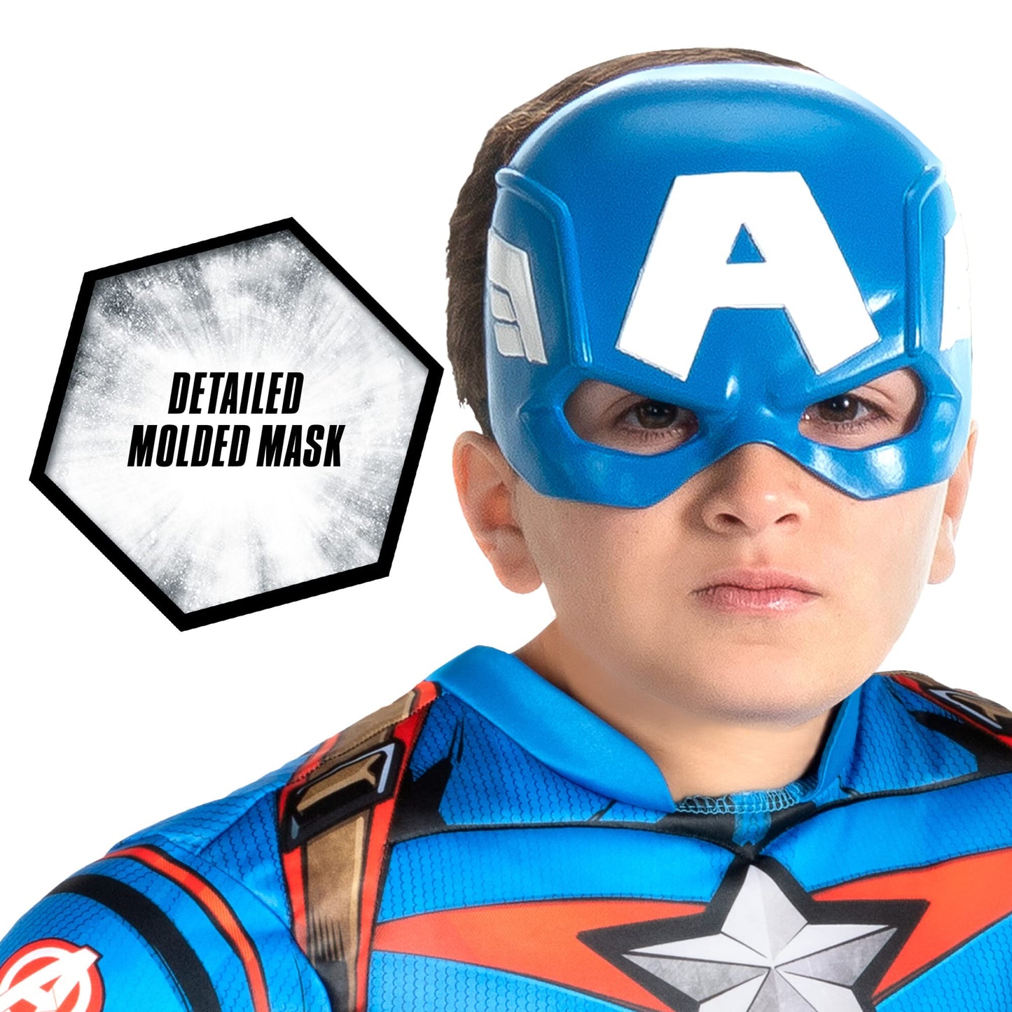 Marvel Captain America Official Youth Halloween Costume - Premium Quality Padded Jumpsuit With Plastic Mask (S) Blue