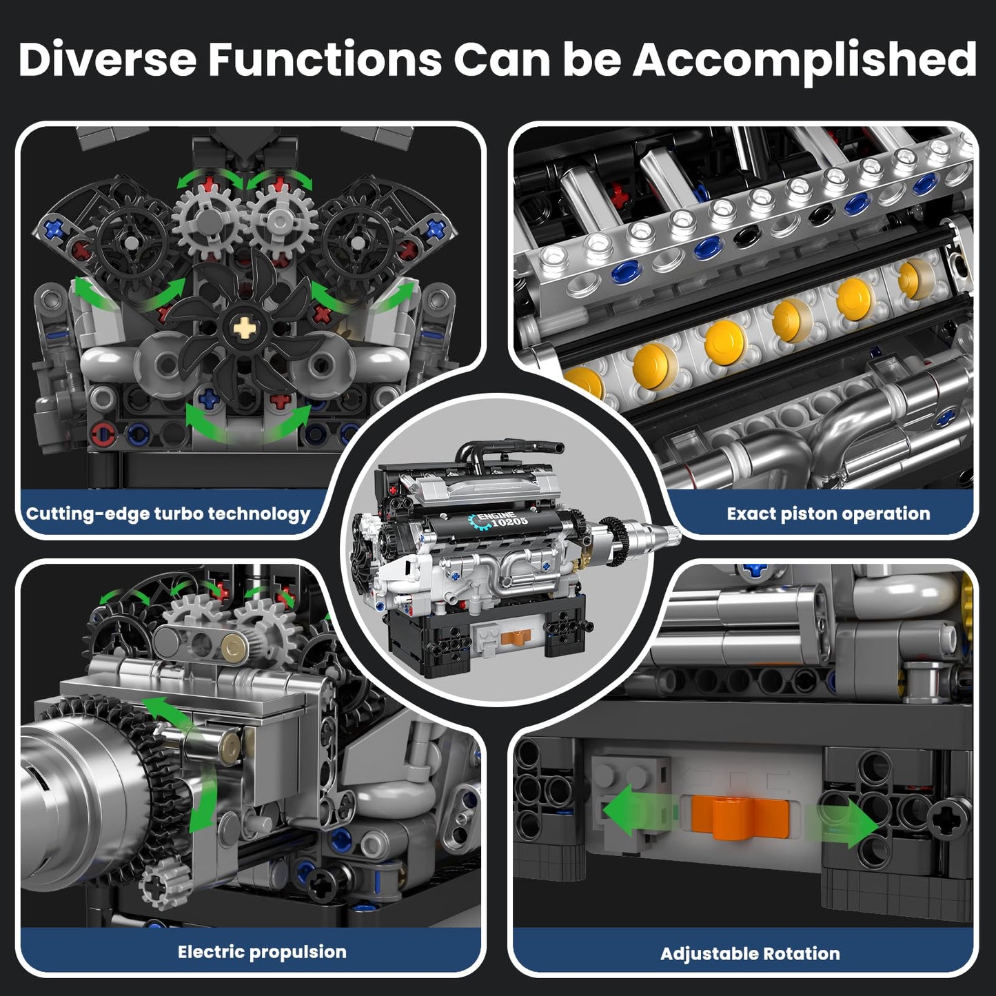 Mould King RR V12 Engine Kits That Runs  Build Your Own Combustion Engine  Model V8 Engine Kits for Display  Physical Science Experiment Toy for 14+ Kids Boys and mature-themed 10205 (733 Pcs)