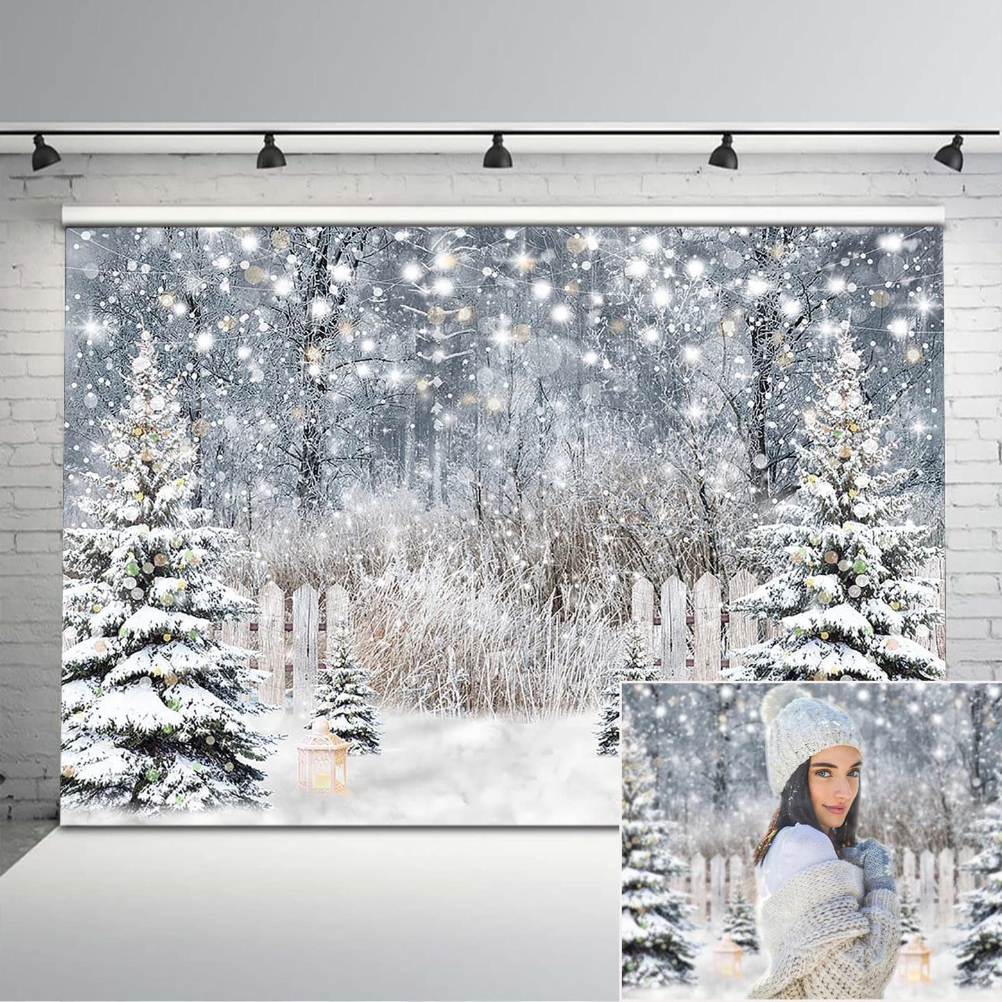 Avezano Winter Photography Backdrop Glitter Snowy Forest Pine Tree Background Snow Christmas Xmas Holiday Party Decor Banner Por