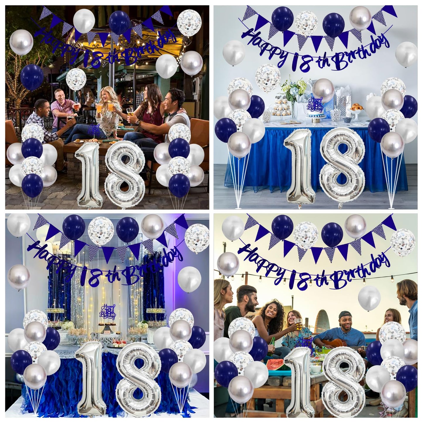 18Th Birthday Decorations For Boys, Blue Happy 18Th Birthday Banner With Navy Blue Silver 18Th Birthday Balloons 18 Birthday Cak