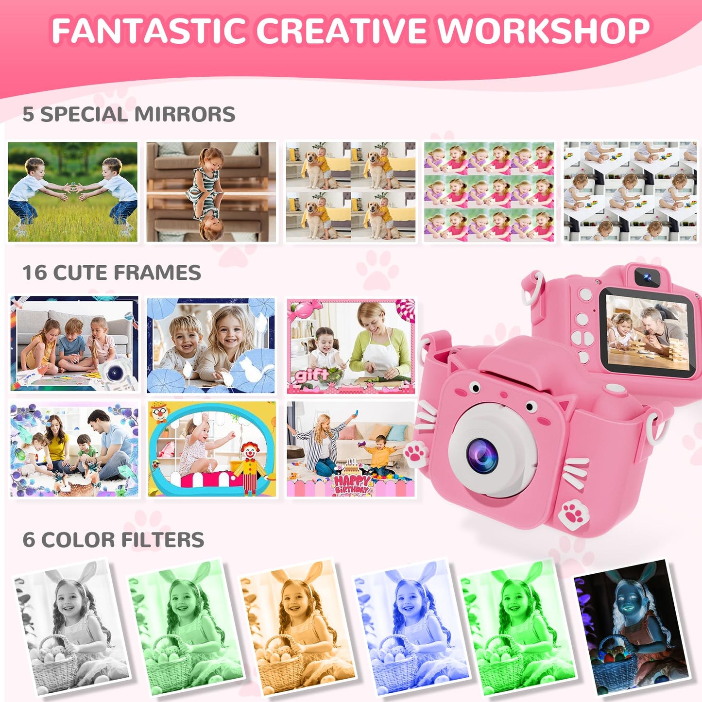 Splashnspray Kids Camera, Toys For Ages 3-7, Camera For Kids, Present For 3 Years+ Old Girls, Kids Camera With Cute Silicone Sle
