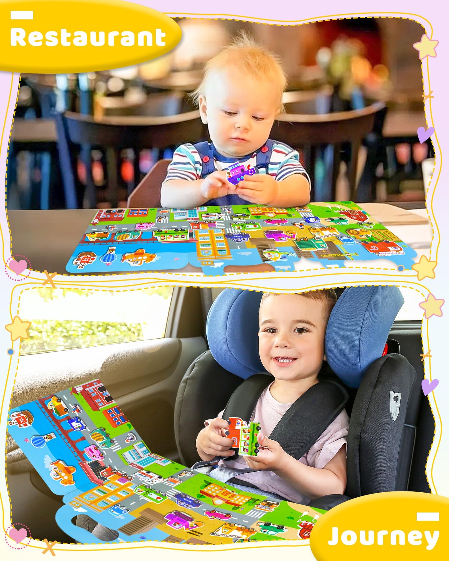 Benresive Reusable Sticker Books For Kids 2-4, Sticker Books For Toddlers 1-3, Toddler Sticker Book Age 2-4, Toddler Travel Toys Activities Crafts Gifts - Vehicle Sticker Book