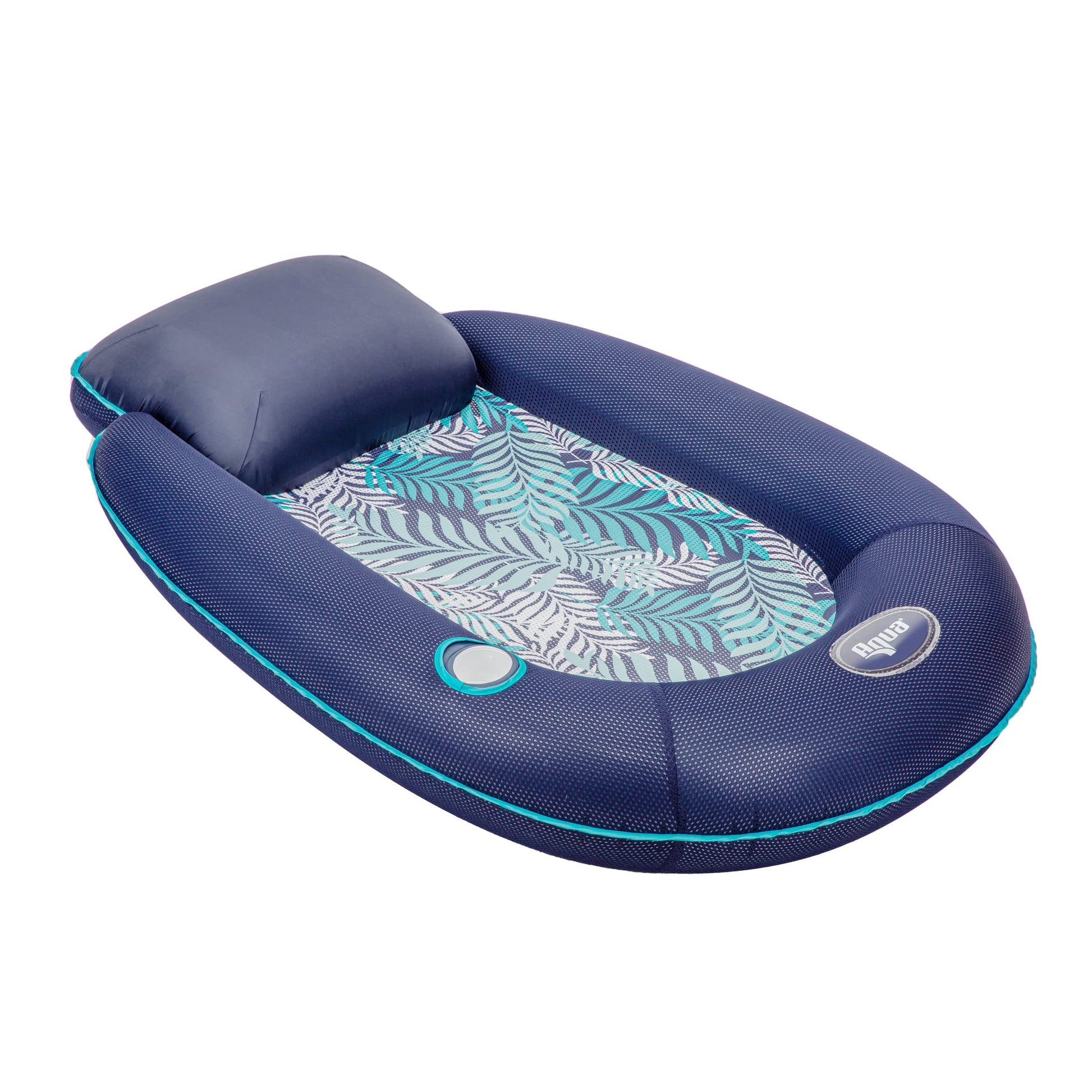 New Aqua Easy Comfort Pool Chair Float and Lounge with Cup Holder - Blue Fern