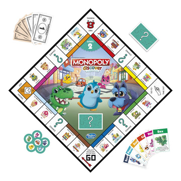 Monopoly Discover Board Game For Kids Ages 4+, Fun Game For Families, 2-Sided Gameboard For 2-4 Players, 2 Levels Of Play, Playful Teaching Tools For Families